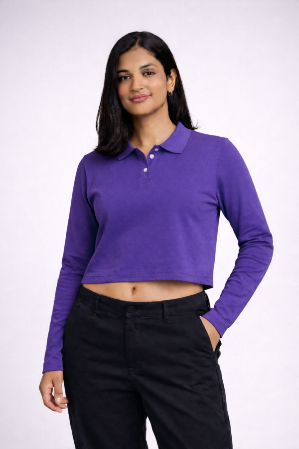 Full Sleeves Polo Crop Top