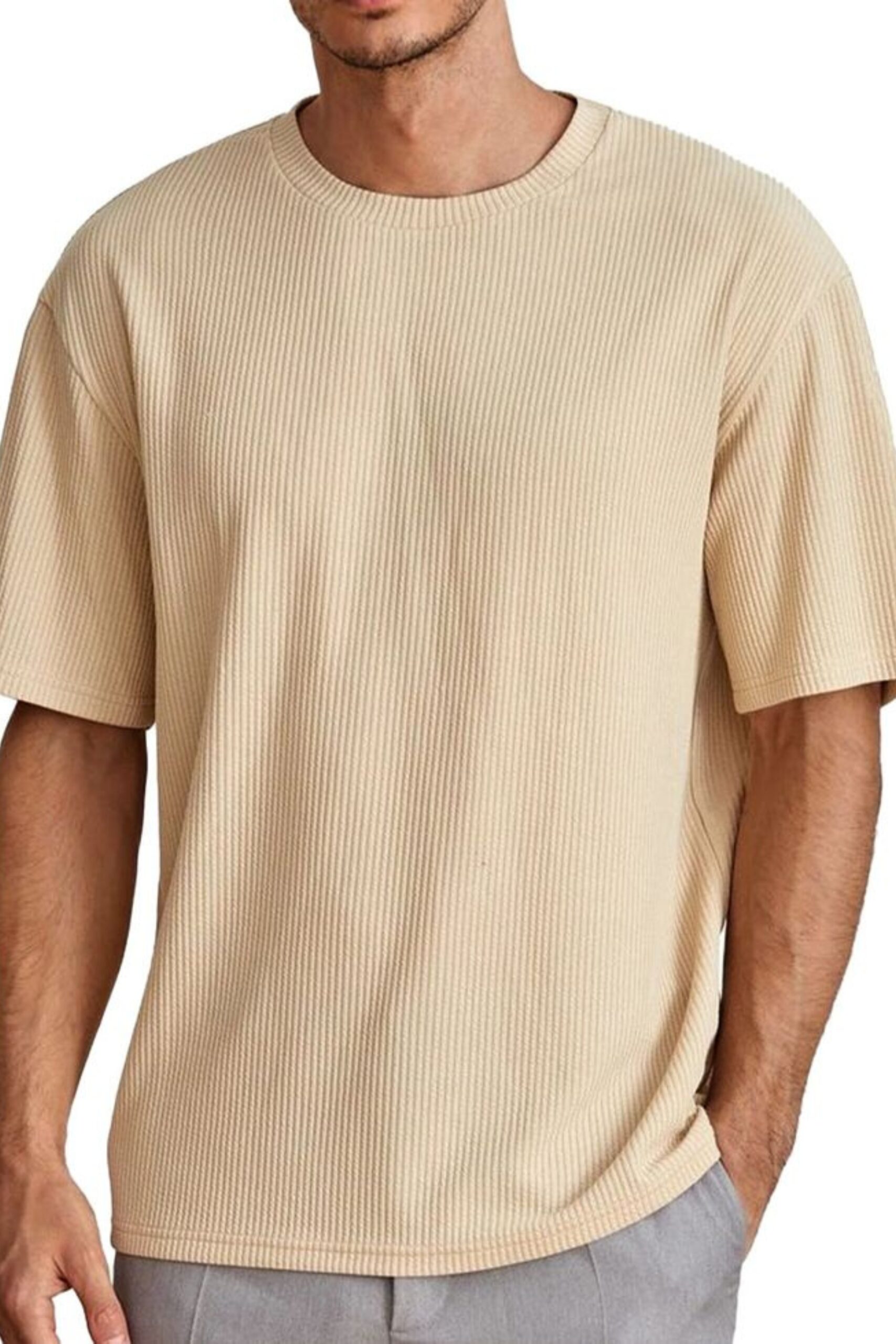 Beige Ribbed Oversized T-Shirt