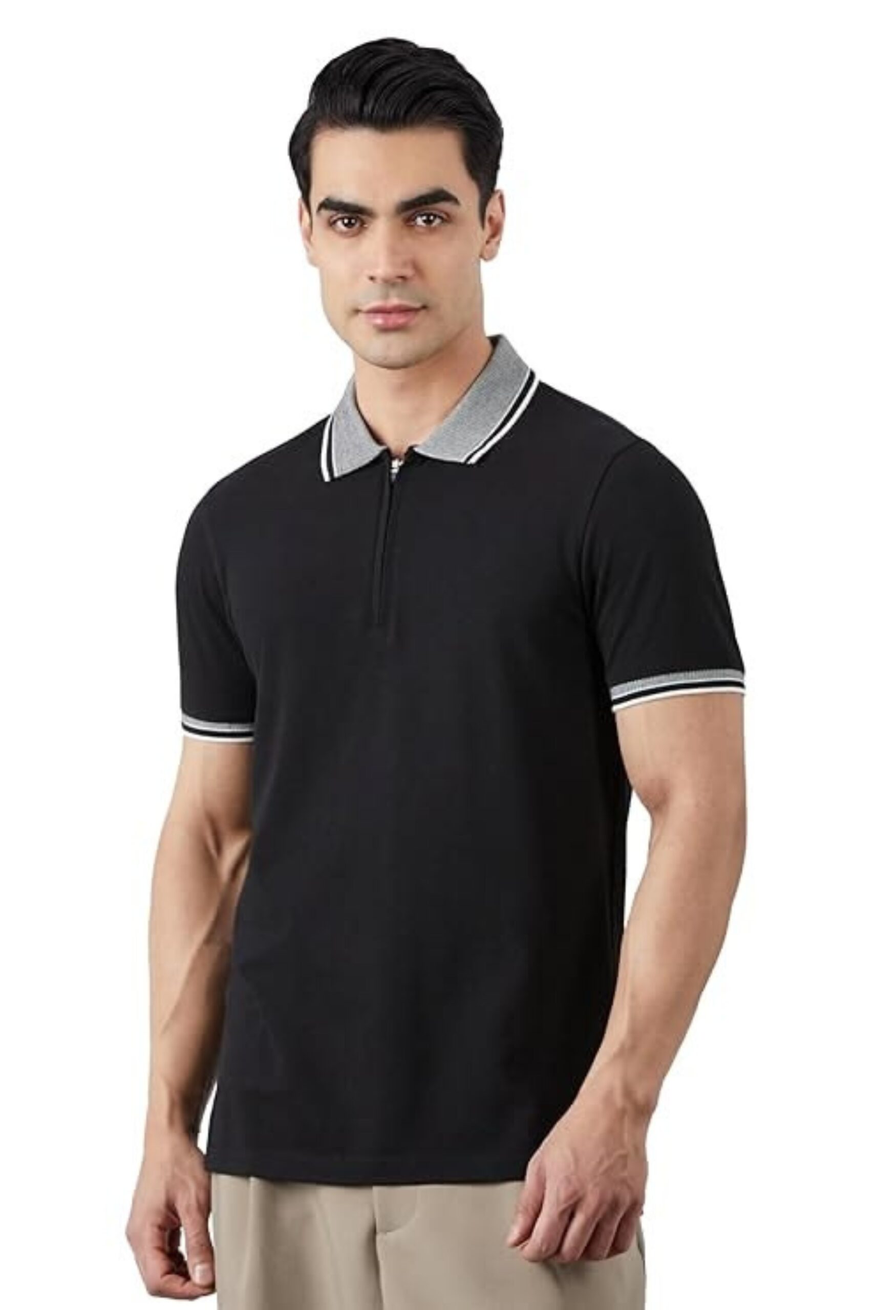 Black Contrast Collar Polo T-Shirt