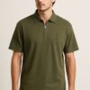 Olive Zip Neck Polo T-Shirt