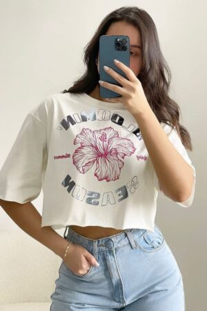 Hibiscus Bloom Boxy Crop