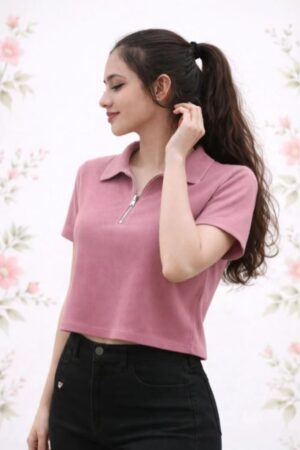 Dusty Rose Zip Boxy Polo