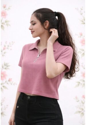 Dusty Rose Zip Boxy Polo