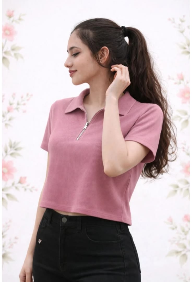 Dusty Rose Zip Boxy Polo