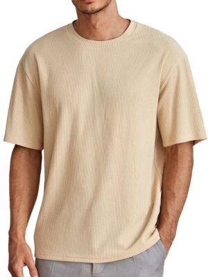 Beige Ribbed Oversized T-Shirt