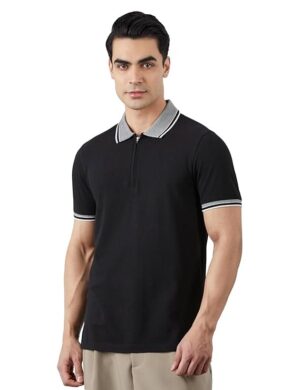 Black Contrast Collar Polo T-Shirt