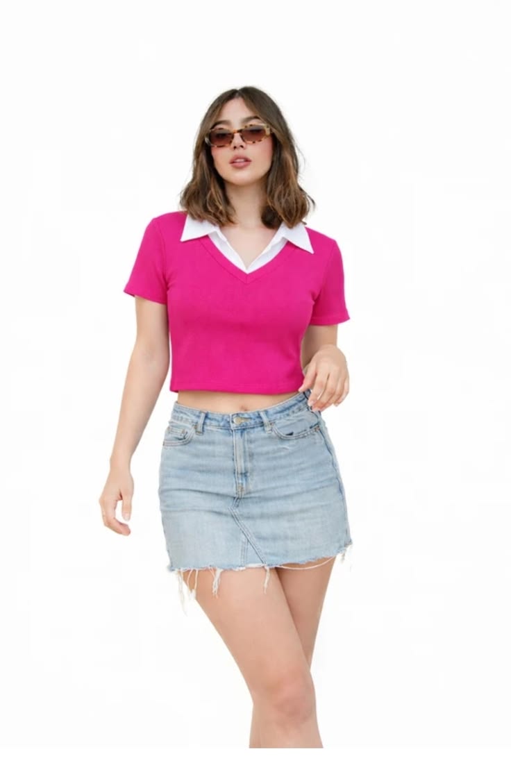 Preppy Pink Polo Crop